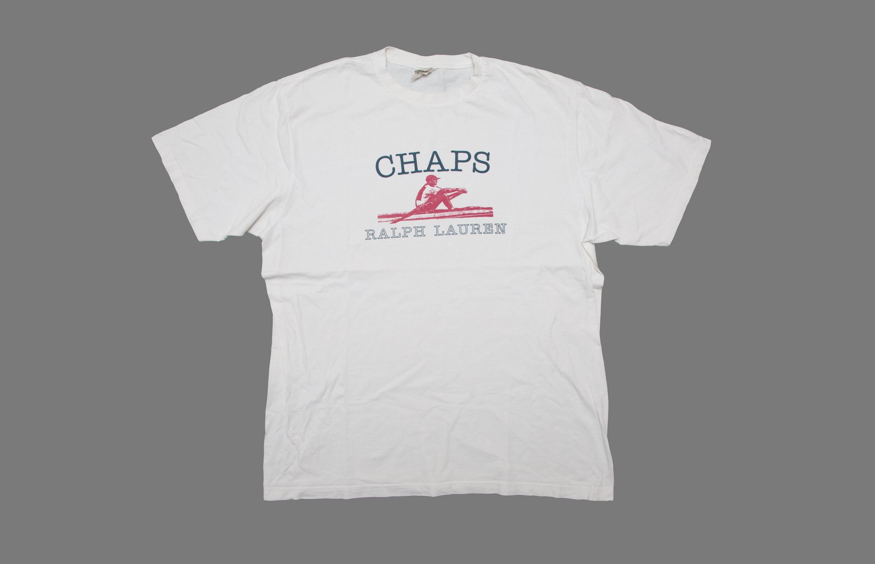 Vtg CHAPS Ralph Lauren rowing graphics white t-shirt, sz men's X-Large
