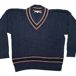 Vtg PERRY ELLIS 90&#39;s v-neck blue pullover sweater, Marc Jacobs era, made in Hong Kong, sz men&#39;s Large