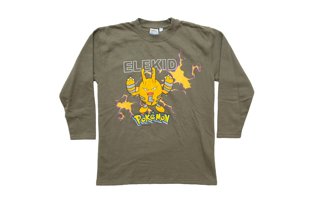 Vtg & Rare Pokemon Nintendo 2001 Elekid Long Sleeves Greenish Grey Sweatshirt, Sz Youth 152/158 Or Women'S Medium