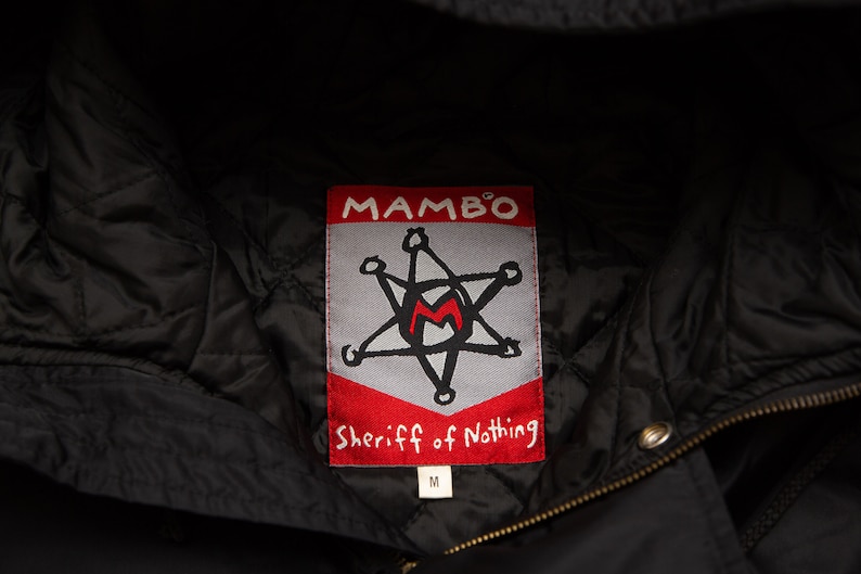 Vtg & very rare MAMBO menswear Sheriff of Nothing removable hoody black parka jacket, sz men's Medium image 5