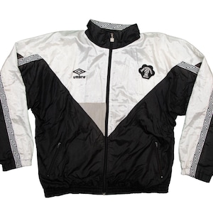 Giacca da calcio vintage UMBRO Åkersberga BK 1973 anni &#39;90, nera e bianca, taglia X-Large da uomo