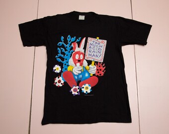 Vtg e raro The MAGIC ROUNDABOUT Too Much Acid Rain sfacciato coniglio Danot 1991 t-shirt nera concessa in licenza da BBC Enterprises Ltd, sz men&#39;s Medium