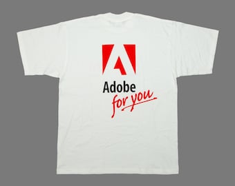 Vtg & rare ADOBE "For You" 90's/Y2K computer design software white t-shirt, sz fit men's Medium/Large