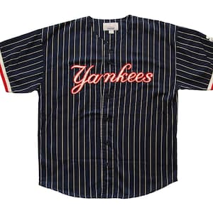 Vtg STARTER New York YANKEES baseball MLB blue white striped jersey, made in Korea, sz men&#39;s Large
