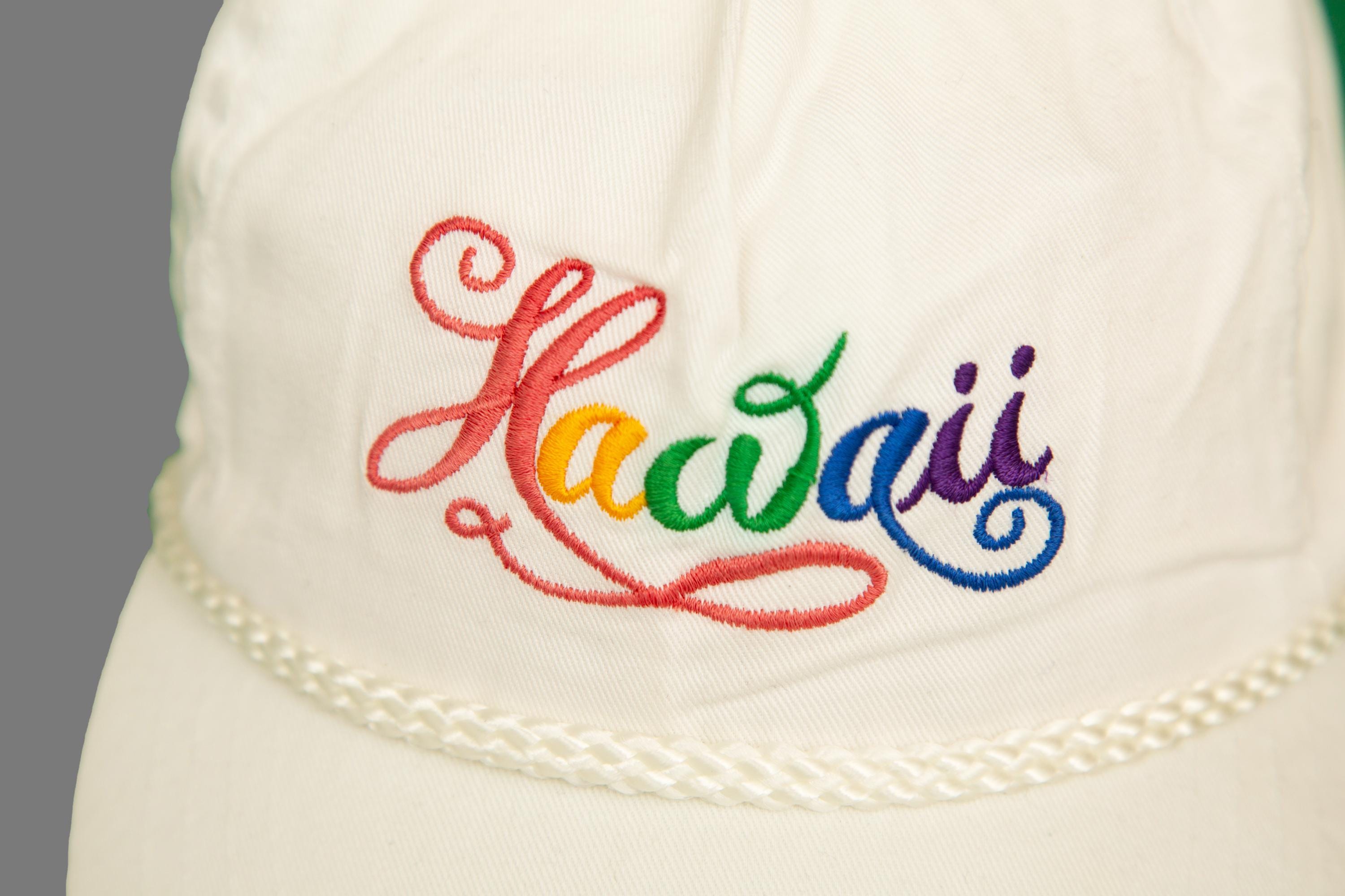 Vtg 90's HAWAII Embroidered Rainbow Colour-way White Cap, Made in