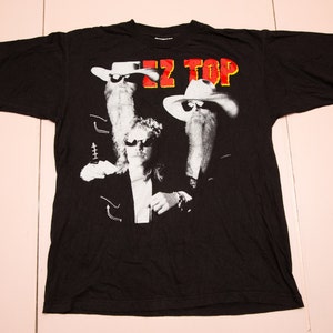Vtg & zeldzame ZZ TOP &quot;Continental Safari&quot; Tour 1997 blues hardrock dubbelzijdig ontwerp zwart t-shirt, sz heren X-Large