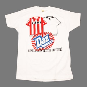 VTG DAZ Ultra Wäsche Waschpulver Werbe T-Shirt mit Verweis auf Sunderland ""Vaux" Kit, hergestellt in Irland, sz Herren X-Large."