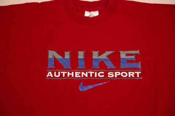Vtg 90s NIKE Authentic Sport single stitch red t-… - image 2