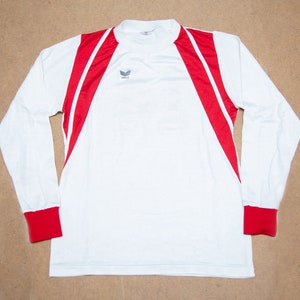 Vtg 80s ERIMA football soccer white and red made in West Germany jersey shirt kit, no 14 on the back, size men&#39;s Medium or Small