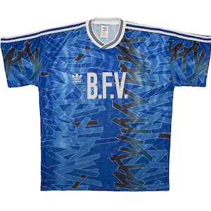 Vtg ADIDAS B.F.V. #10 blue football/soccer template jersey kit, Adidas pattern for FC Schalke 04 in 1992/94, made in UK, sz men&#39;s X-Large