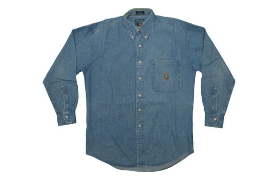 Vtg CHAPS Ralph Lauren Blue Denim Jeans Long Sleeves Button Down