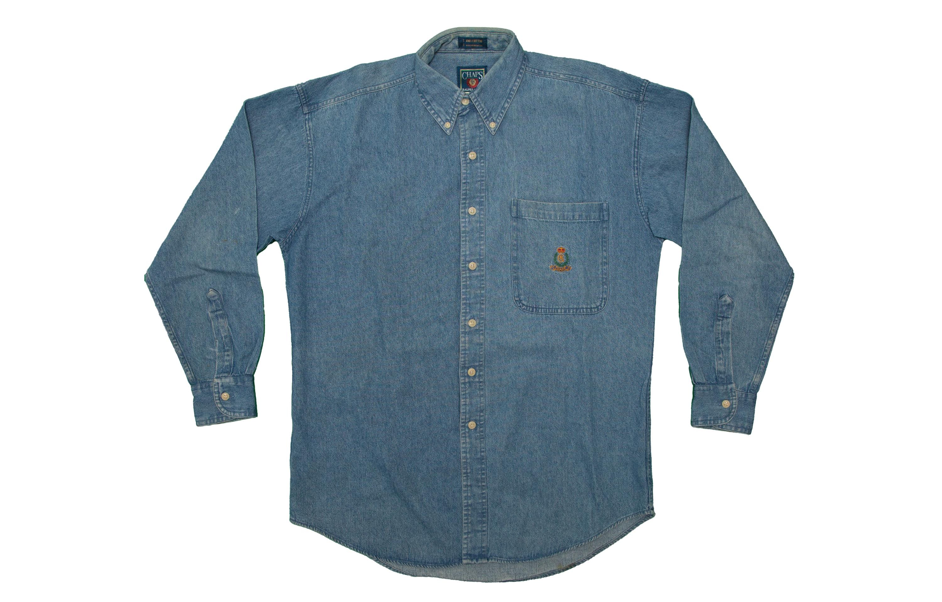Vtg CHAPS Ralph Lauren Blue Denim Jeans Long Sleeves Button Down Shirt, Sz  Men's Medium - Etsy