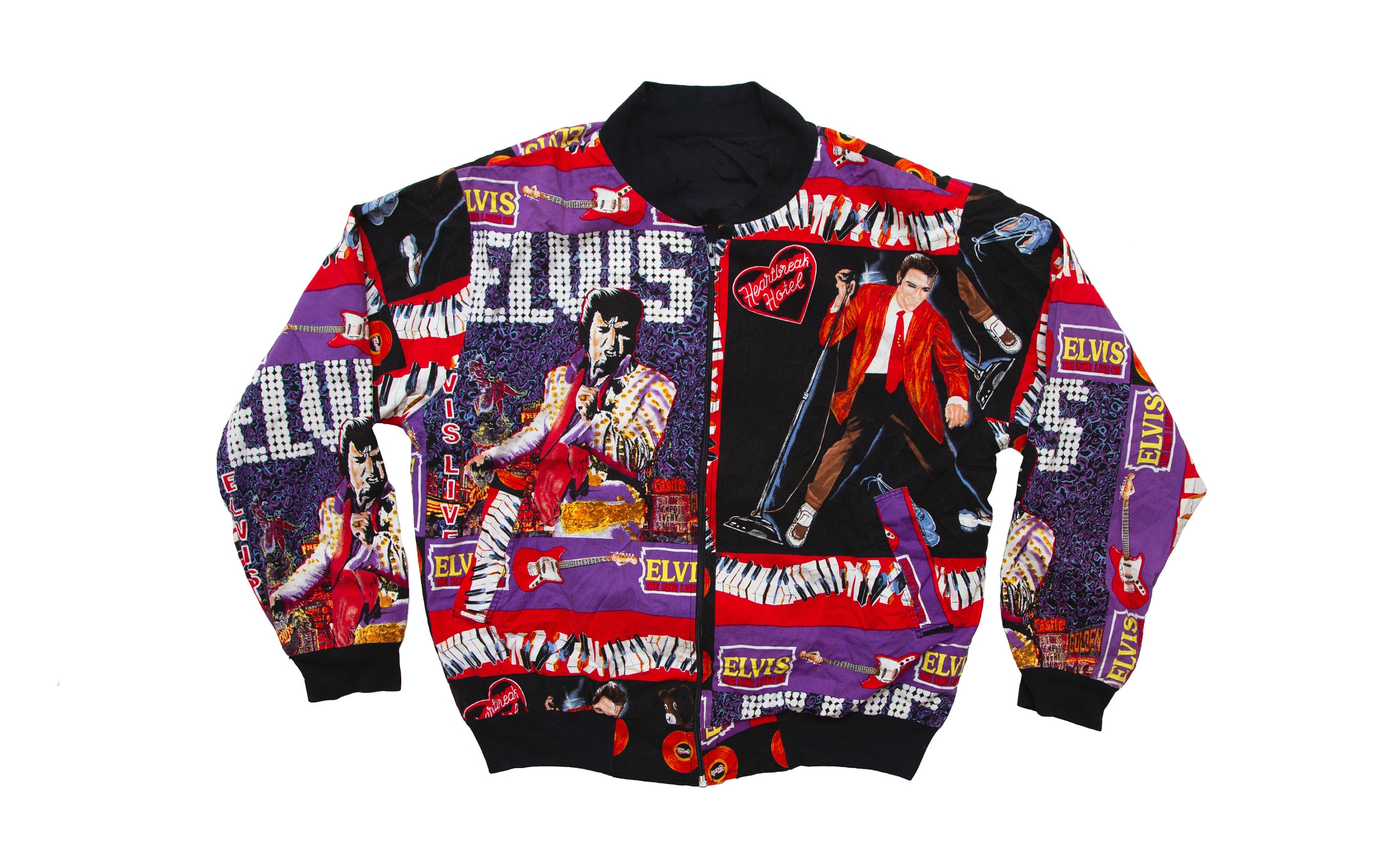 Jaqueta bomber estilo algodão Vtg ELVIS PRESLEY King of Rock and