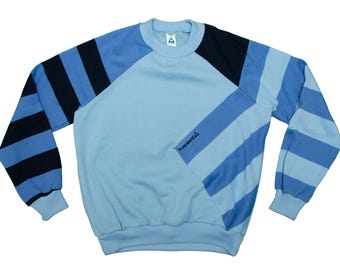 Vtg & rare Le Coq SPORTIF 70/80's blue pullover sweatshirt, made in France, sz fit men's Small