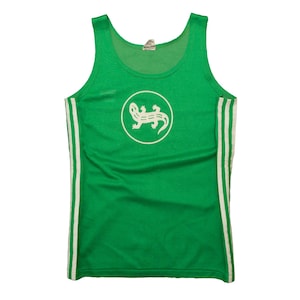 Vtg ADIDAS Erima 80&#39;s Salamander shoemaker logo green sports tank top jersey, made in West-Germany, fit Men&#39;s Small or Women&#39;s Medium/Large