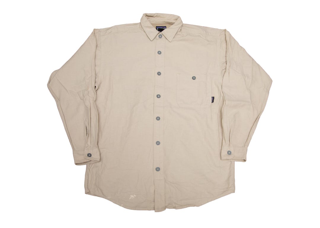 Vtg PATAGONIA Organic Cotton Beige Button Shirt, Sz Men's Medium