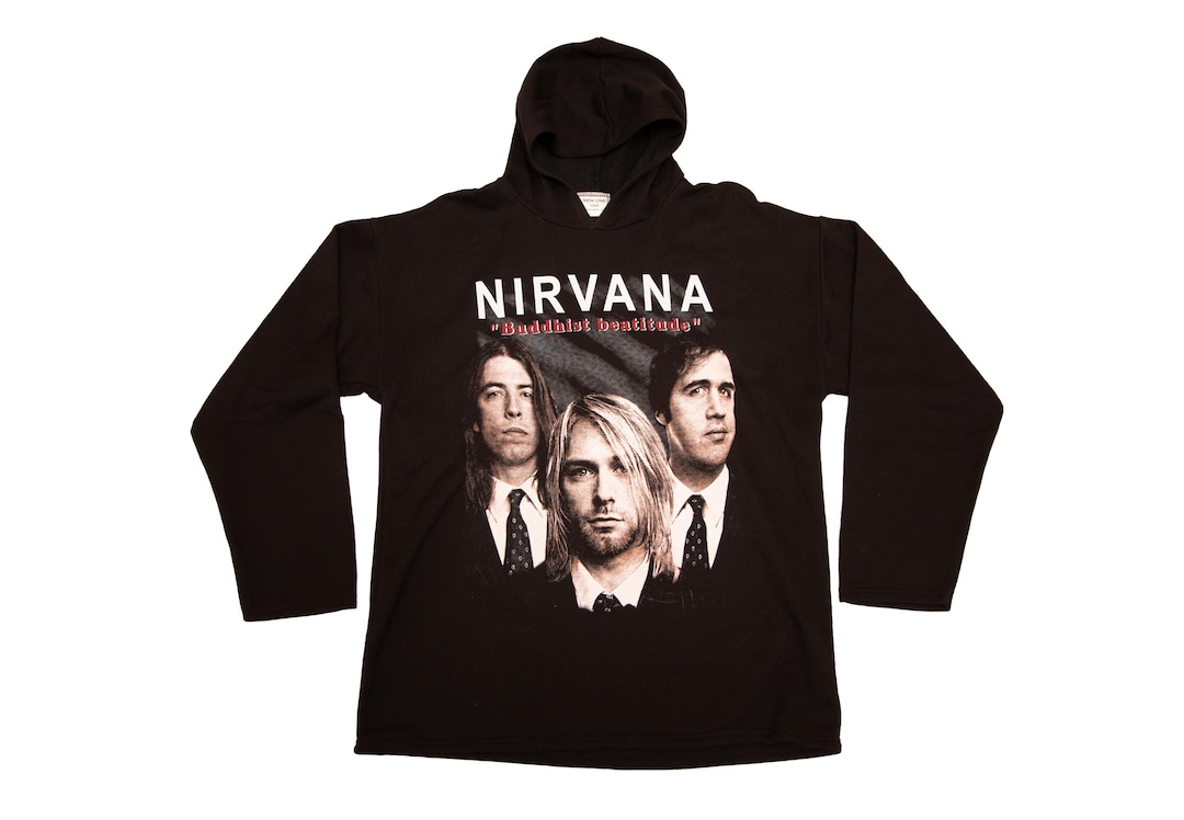 Vtg NIRVANA Buddhist Beatidude Double Sided Design Hooded Black