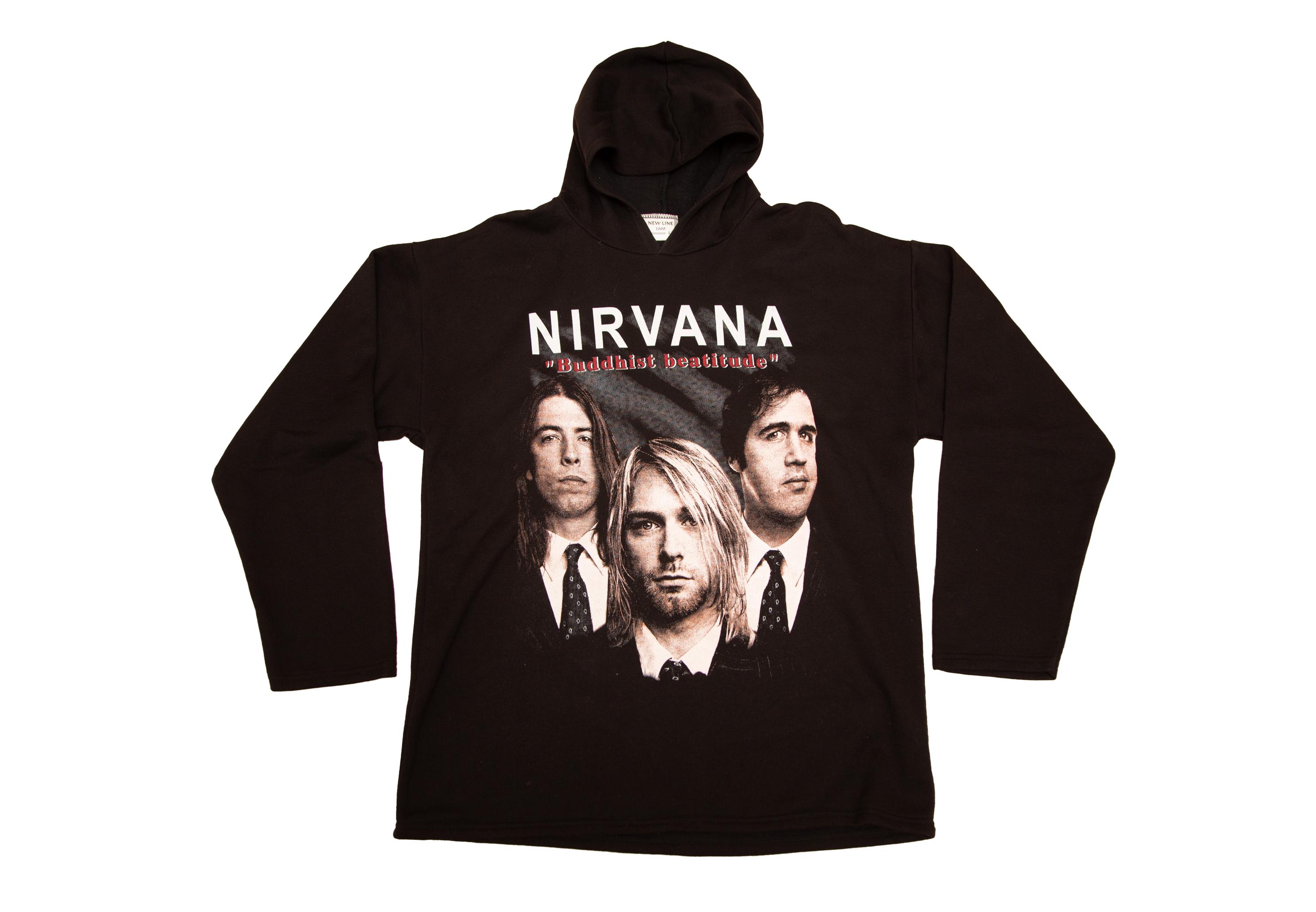 Vtg NIRVANA Buddhist Beatidude Double Sided Design Hooded Black