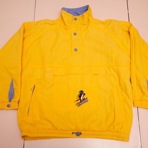 ヴィンテージ＆レア 90 年代 ELLESSE プルオーバー イエロー スキー ジャケット、イタリア製、サイズ メンズ L または XL