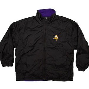 VTG Minnesota Vikings NFL Équipe de football américain Pro Player Veste polaire Y2K réversible violet-noir, fabriquée en Corée, taille homme, très grande taille
