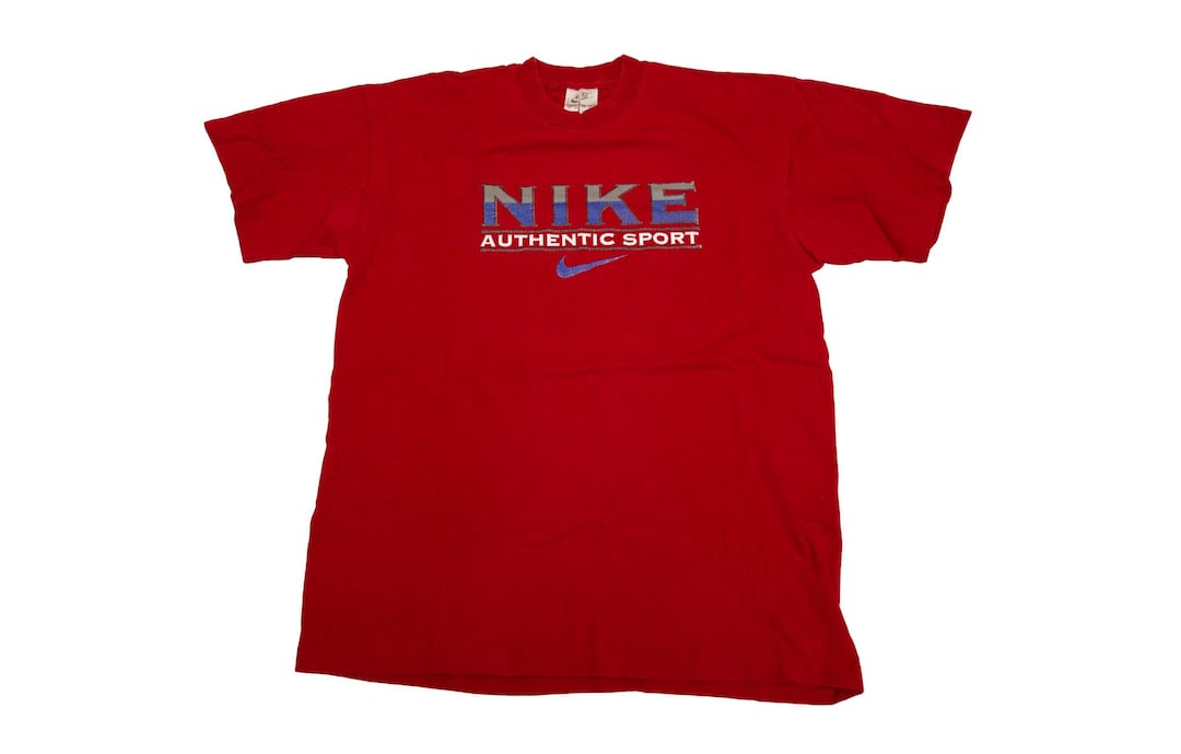 Vtg 90s NIKE Authentic Sport Single Stitch Red T-shirt, White Nike