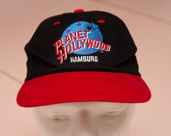 Vtg 90's PLANET HOLLYWOOD Hamburg 1995 black-red cap, made in Taiwan, sz adult osfa
