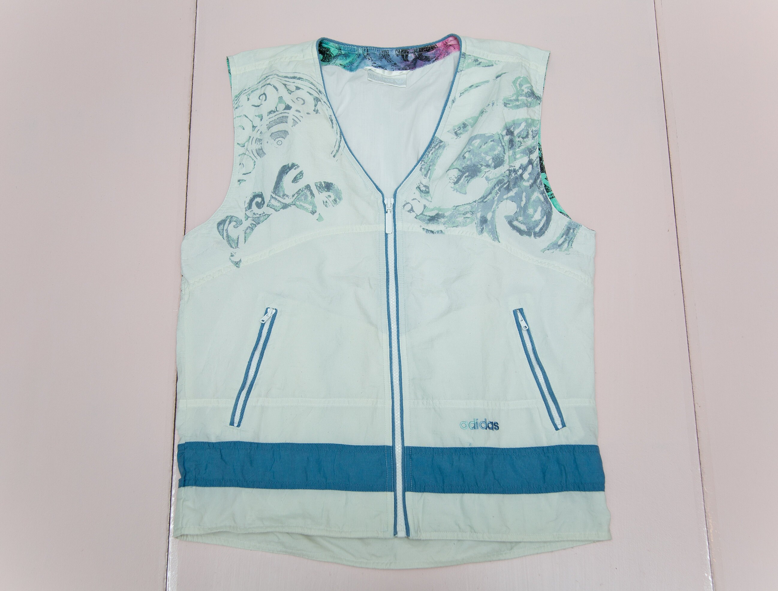 Vtg 90's ADIDAS Sports Vest Jacket White Abstract Graphics
