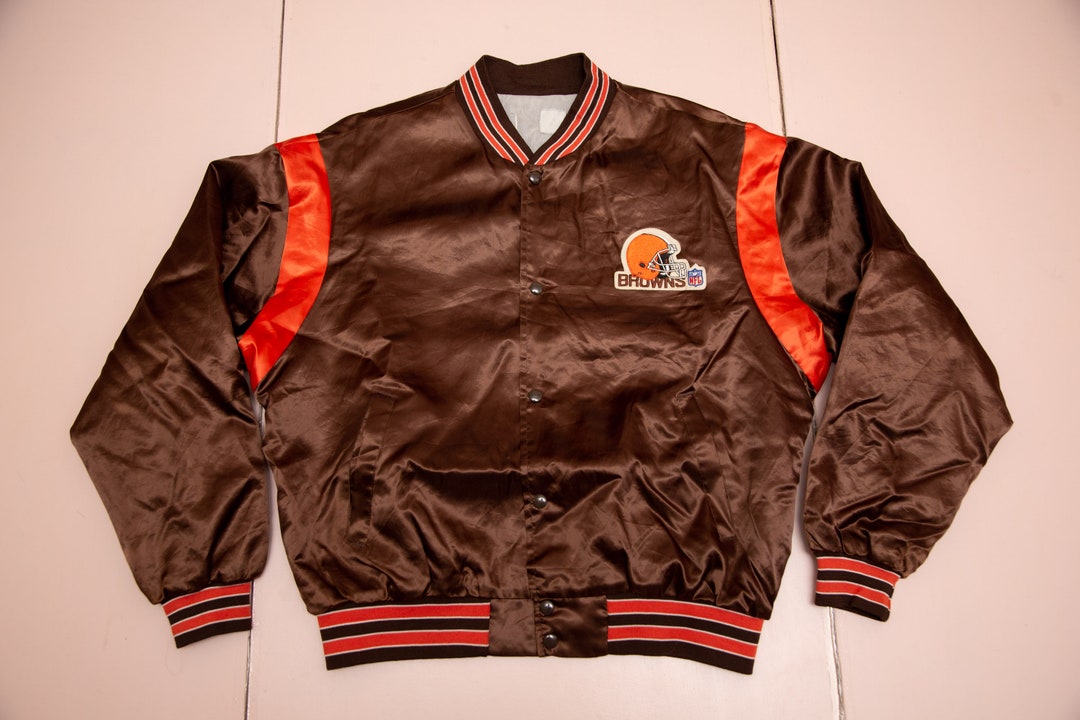 Vtg Cleveland BROWNS 80s Chalk Line NFL Football Team Brown Satin