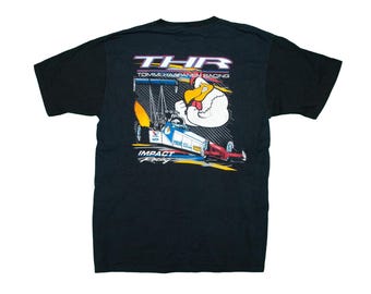 Vtg THR Tommi Haapanen Racing Impact Racing drag racing top fuel dragster black t-shirt, sz men's Large