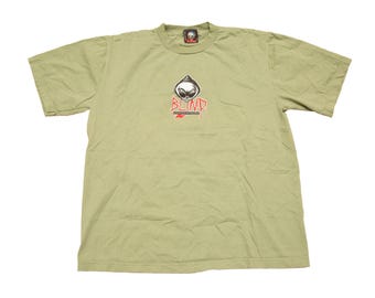 Vtg 90's BLIND Reaper Skateboards double sided print greenish t-shirt, sz fit men's Large