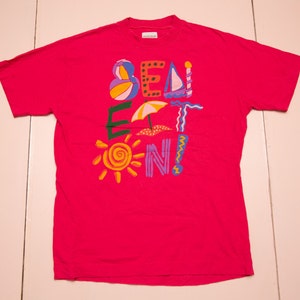 Vtg United Colors Of BENETTON single stitch red pink t-shit, made in Italy, sz men&#39;s Medium