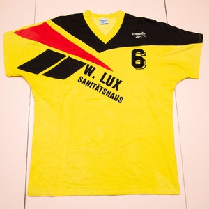 Vtg REEBOK Shg Dachau W. Lux Sanitätshaus yellow sports jersey, sz fit men&#39;s X-Large