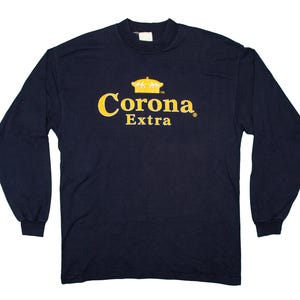 Vtg & rare CORONA Extra beer long sleeves dark blue single stitch t-shirt, sz fit men&#39;s X-Large