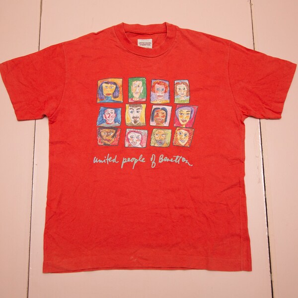 Vtg & seltene United Colors Of BENETTON Single Stitch United People and Benetton Grafik T-Shirt, made in Italy, gr herren Medium