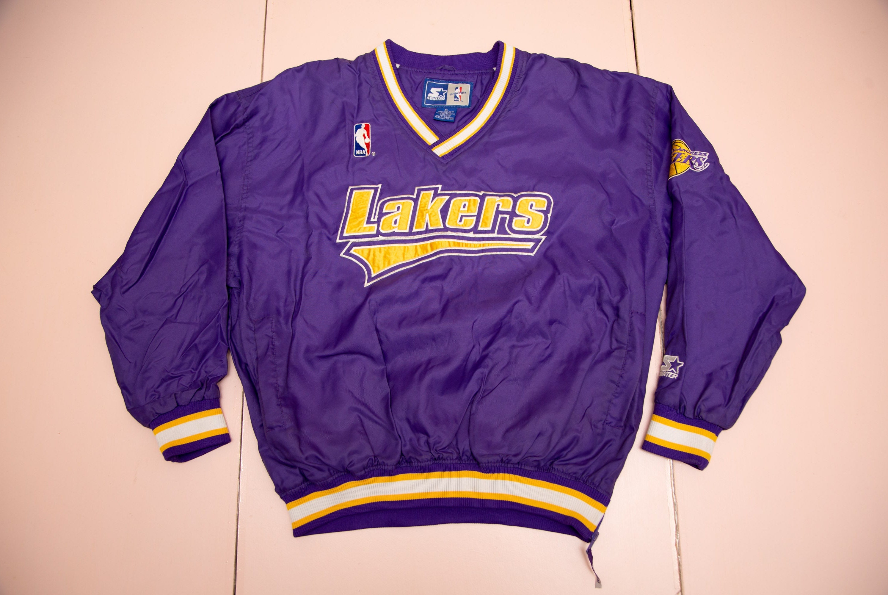 Los Angeles LA Lakers NBA Long Sleeve Warm Up Jacket Purple Yellow Size XLT  Tall