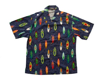 VTG & seltenes VERSACE Classic V2 hawaiianisches blaues mehrfarbiges Kurzarmhemd mit Knopfleiste, made in Hong Kong, Gr