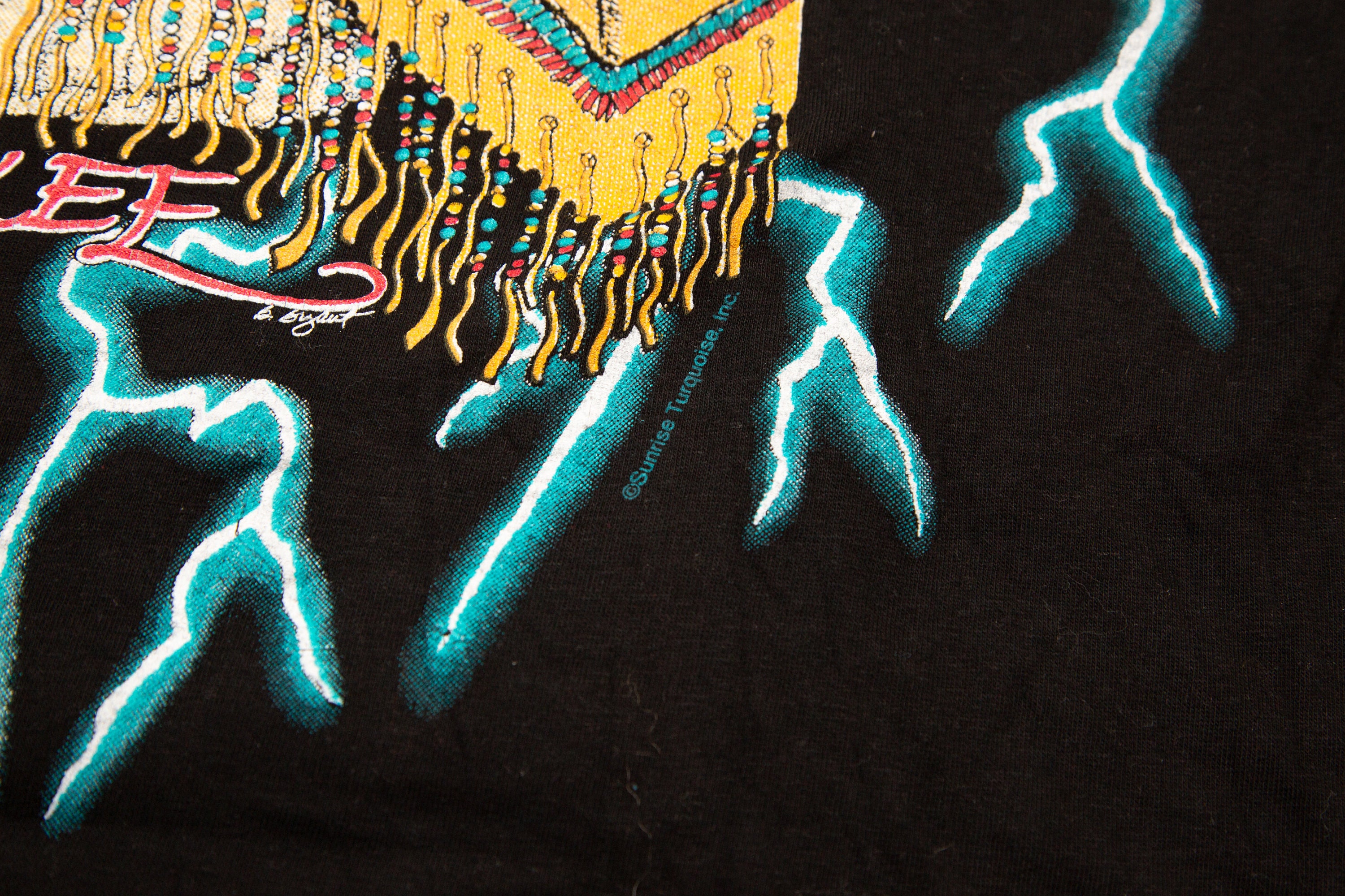 Vtg AMERICAN THUNDER Cherokee Tourchamp Tag Sunrise Turquoise Inc
