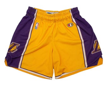 Pantaloncini gialli vintage Los Angeles LAKERS NBA da basket Champion, realizzati in Italia, taglia Youth 162/167 o 13/14 anni XL o taglia Medium da donna