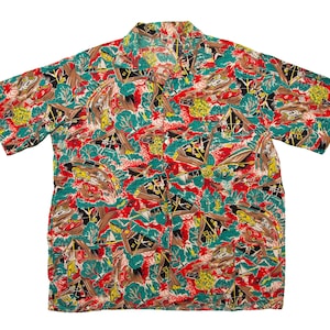 VTG & rare, camping, rallye automobile, canoë, thème années 60/70, chemise boutonnée multicolore à manches courtes, poches sur les hanches, taille 39, coupe homme moyenne/petite