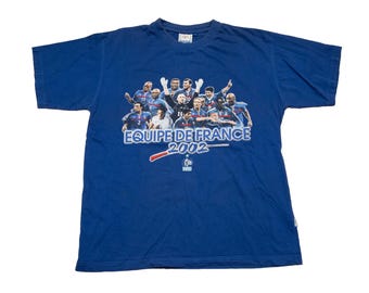 Vtg Equipe de FRANCE National Team 2002 football/soccer World Cup blue t-shirt, by Ad Volarem, sz fit men's Large