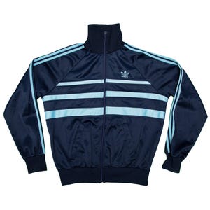 Vtg ADIDAS Originals 80-tals ikonisk blå träningsjacka med dragkedja, storlek SZ Herr Medium