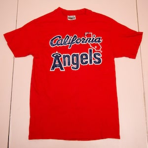 VTG seltene 80er Jahre California ANGELS Single Stitch MLB Baseball Team rotes T-Shirt, hergestellt in den USA, Größe passt für Männer Small