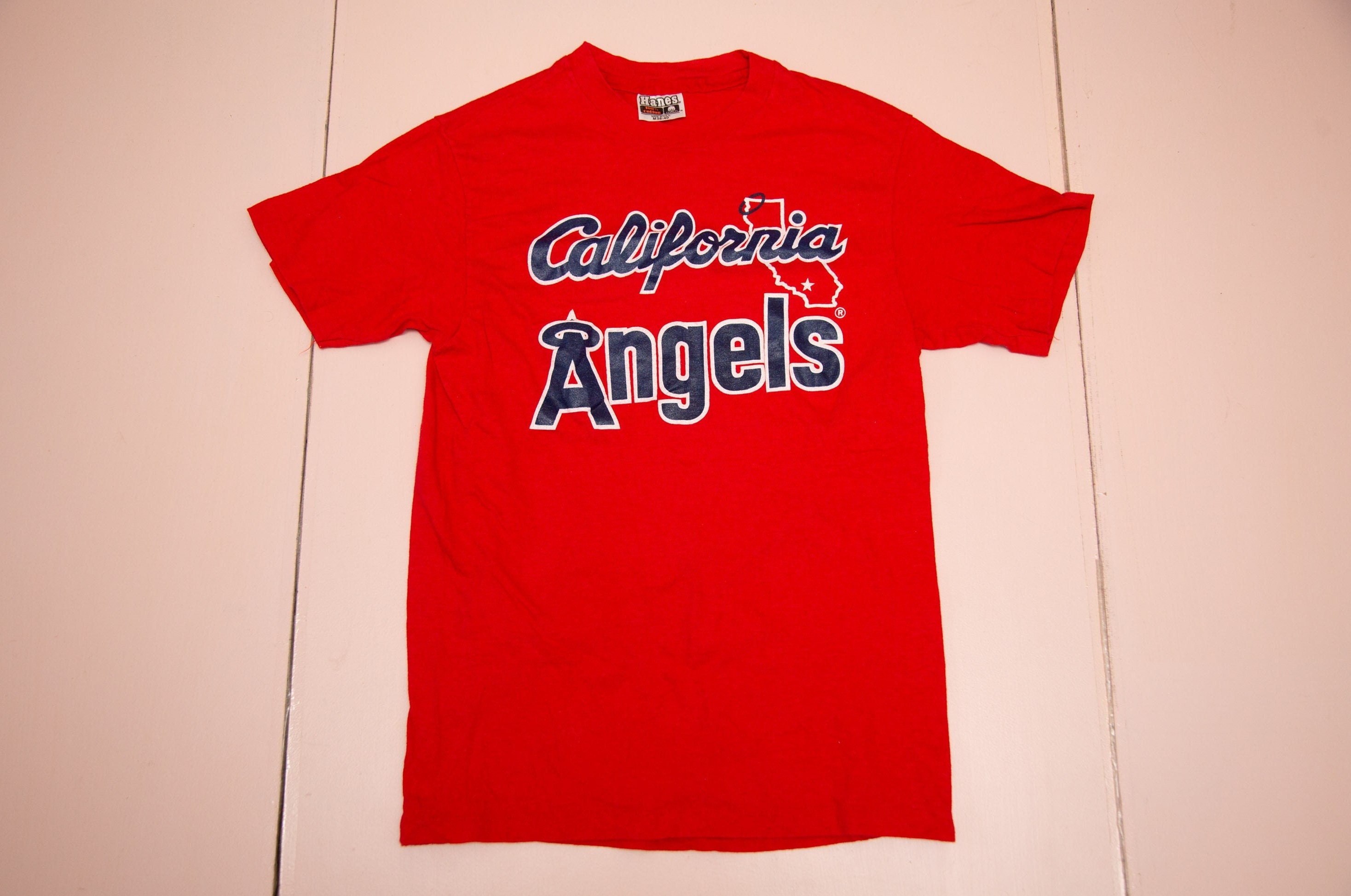 Vtg \u0026 rare 80's California ANGELS t-shirt rouge de l'équipe de baseball MLB  à point unique, fabriqué aux États-Unis, sz fit petit homme - Etsy France