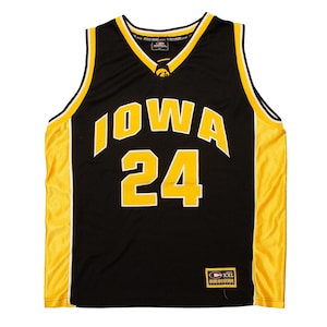 Vtg IOWA Hawkeyes University NCAA #24 basketball Colosseum Athletics black-yellow jersey, made in Korea, sz men&#39;s X-Large
