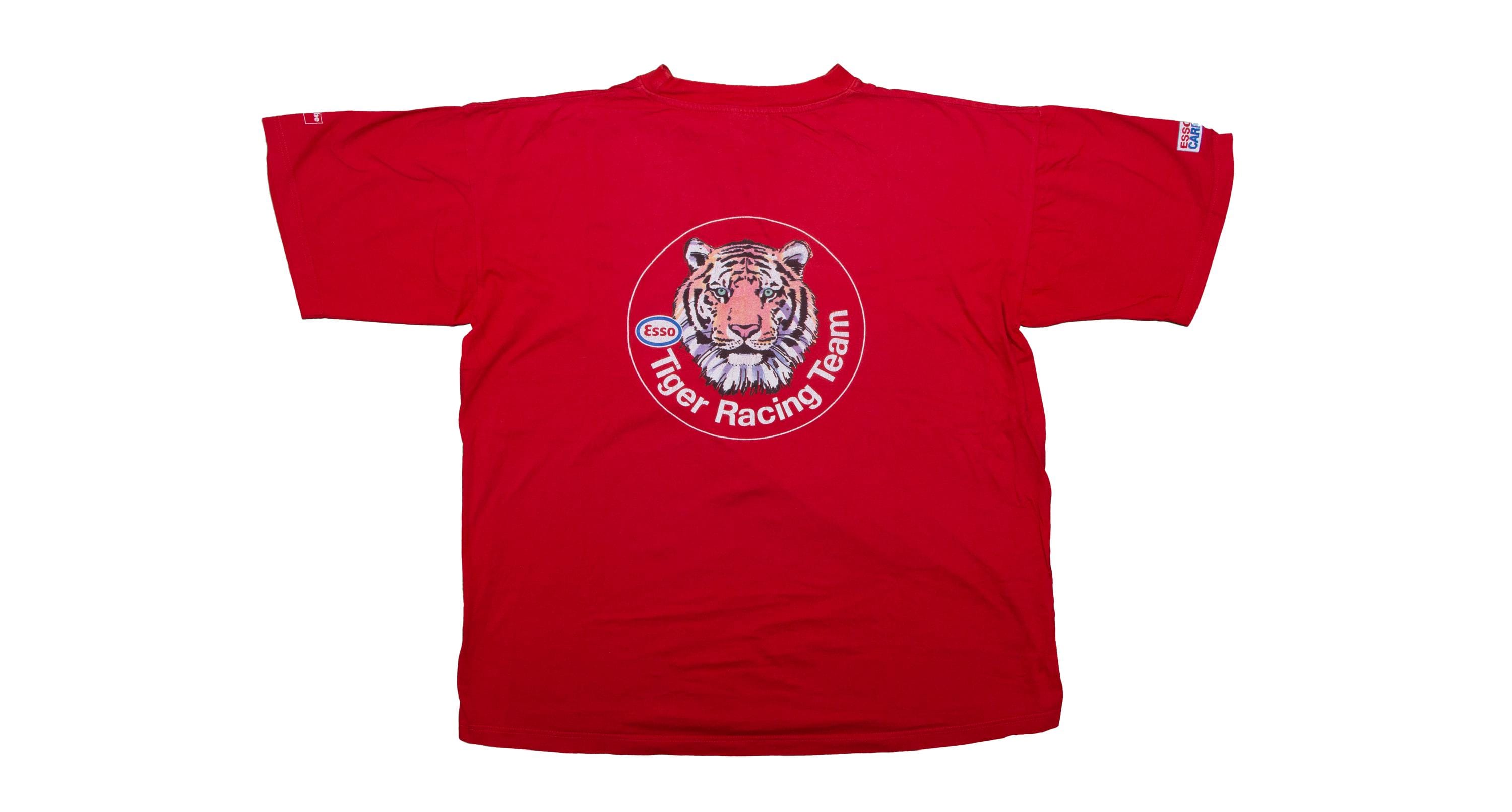 T-shirt rossa vintage ESSO Tiger Racing Team truck racing, loghi