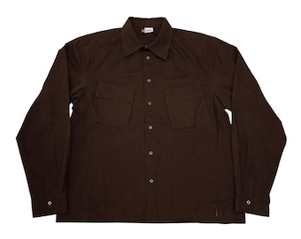 Vtg & rare GSUS Industries dark brown button up shirt, Welcome To Heaven's Playground, sz men's Large or Medium