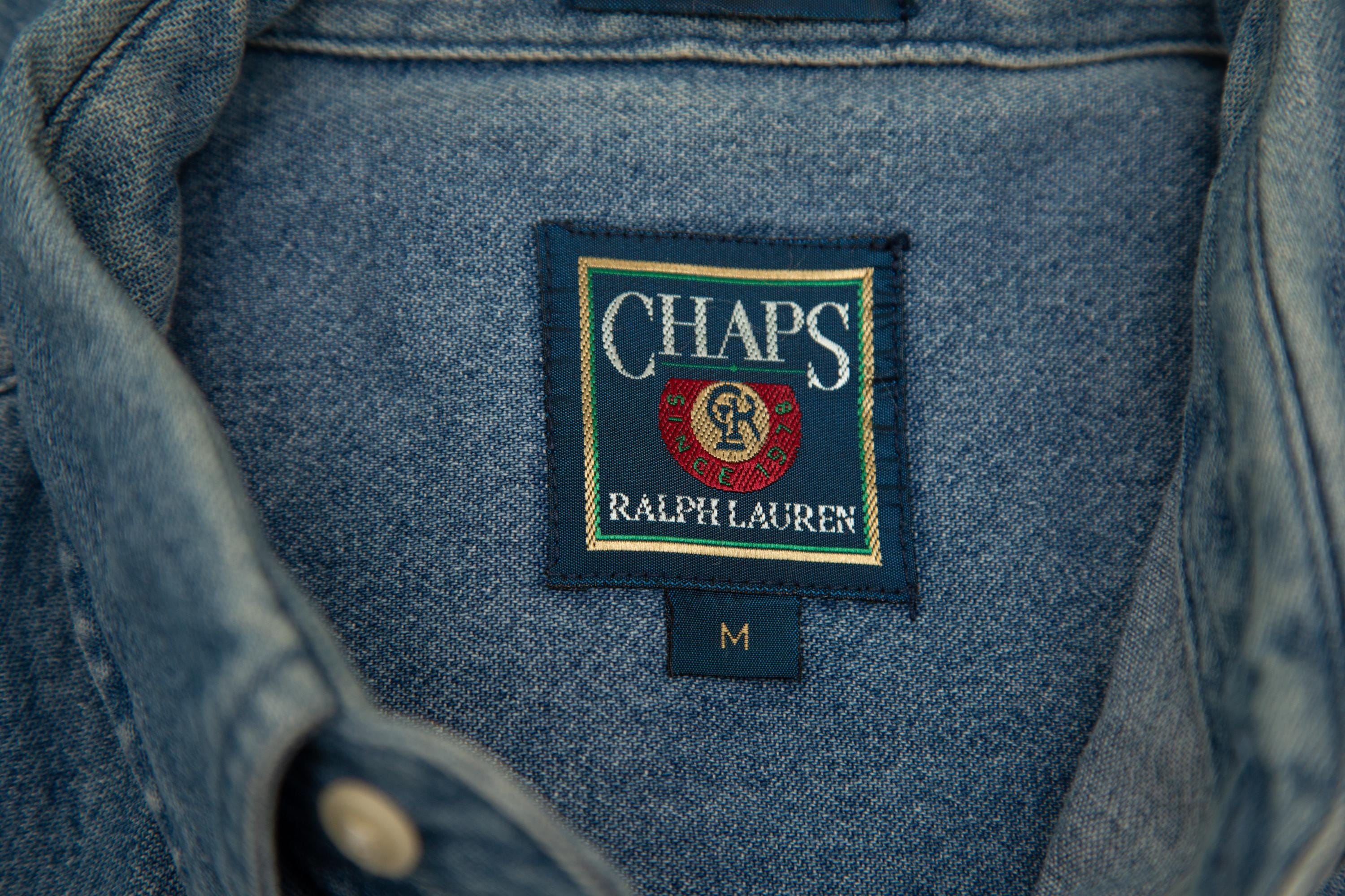 Vtg CHAPS Ralph Lauren Blue Denim Jeans Long Sleeves Button Down