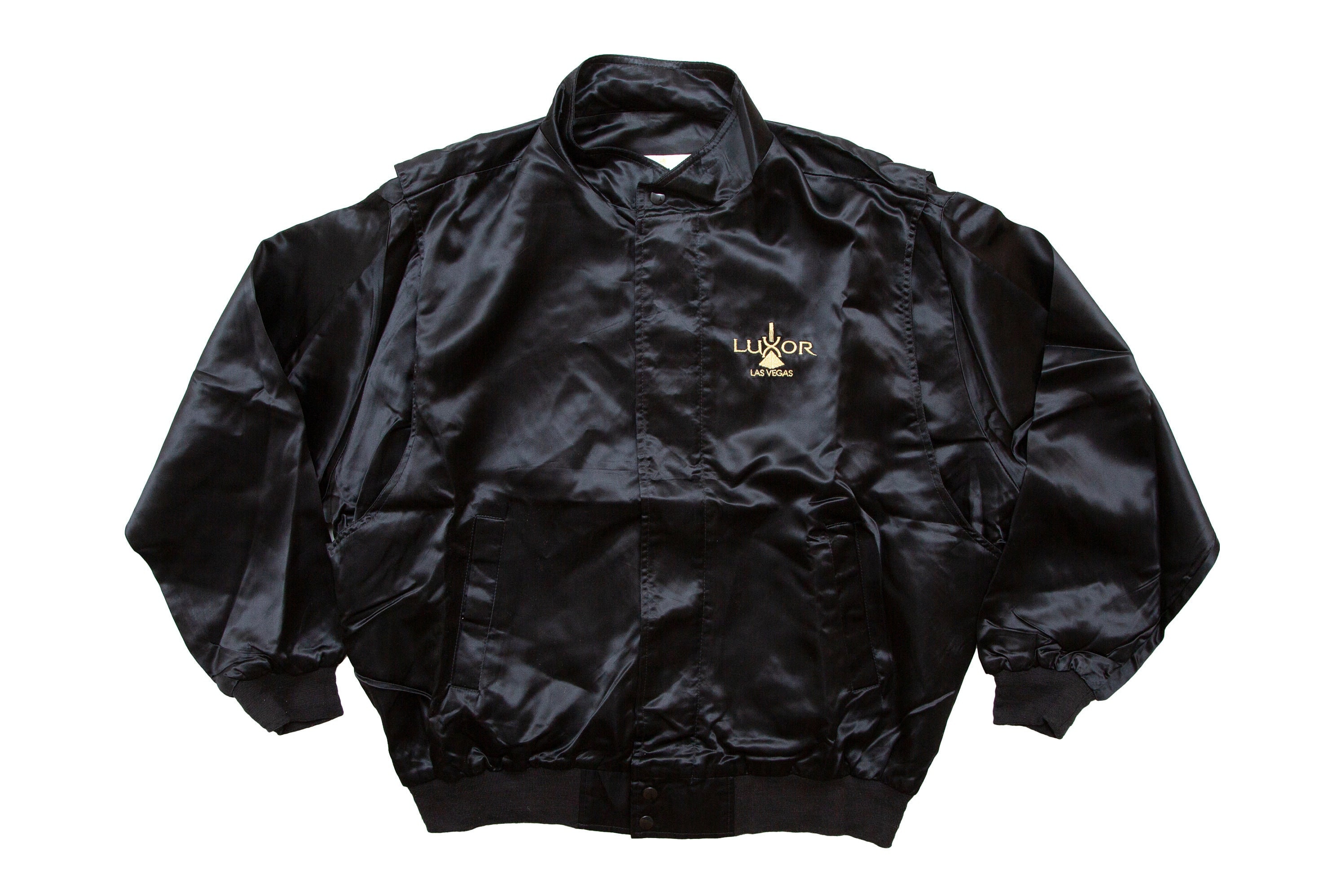 Vtg LUXOR Las Vegas Casino Hotel Black Satin Jacket by Pyramid
