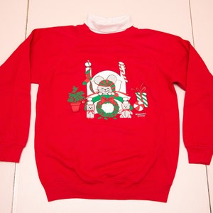 Vtg MORNING SUN Christmas themed by G Johnson red sweatshirt, made in USA, sz women's Medium