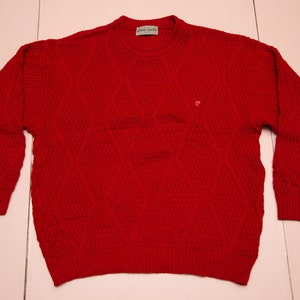 Vtg PIERRE CARDIN Paris red pullover sweater, made in Spain, sz fit men&#39;s Large